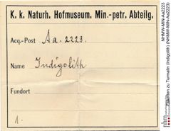 Etiketten zu Turmalin (Indigolith) (NHMW-MIN-Aa2223)